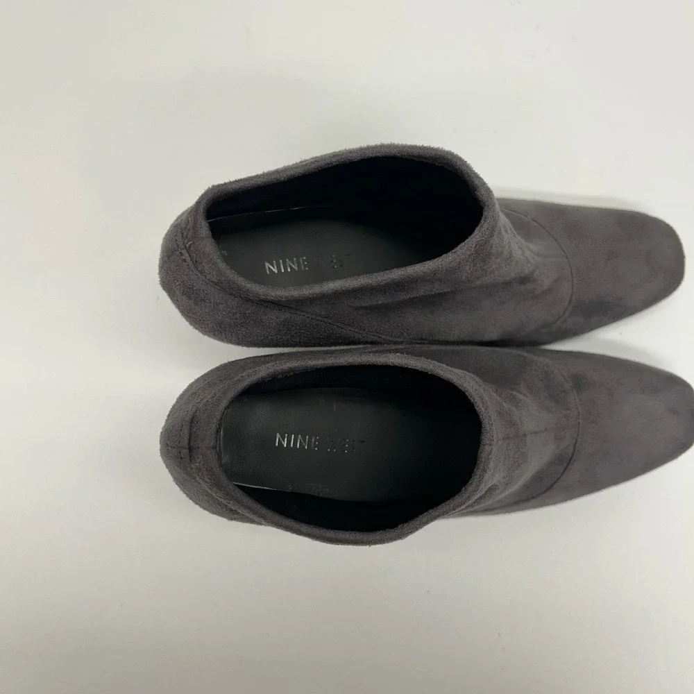 Nine West Gray Faux Suede Sock Booties Stiletto Heel Almond Round Toe Size 6.5 M